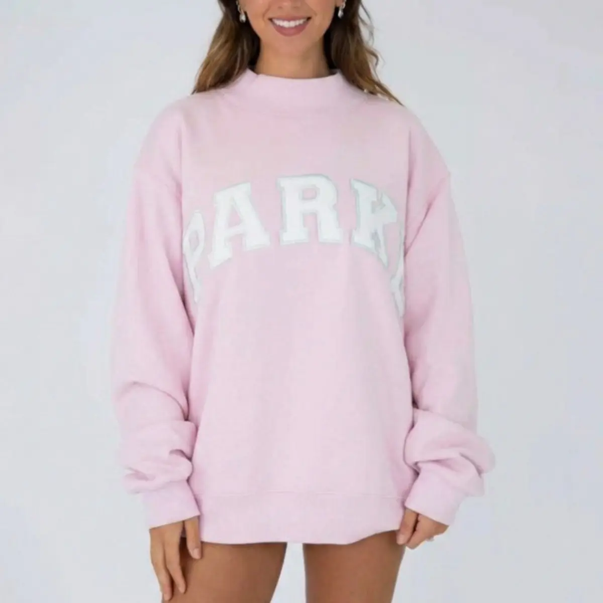 Women’s Crew Neck PARKE Embroidered Sweatshirt, Loose Ribbed Pullover Casual Top for Fall & Winter