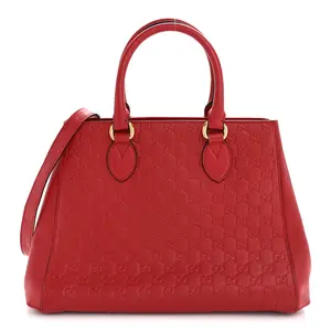Pre-owned GUCCI GG Soft Guccissima Signature Leather Shoulder Bags Soft Guccissima Signature Top Handle Tote Bag Red