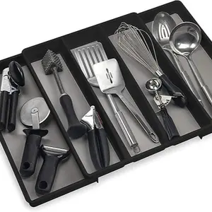 Utensil Drawer Organizer, 5 Compartment Non-Slip & Adjustable Large Utensil Organizer for Kitchen Drawers, Kitchen Organization for Utensils