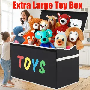 Large Toy Box Chest for Kids - Collapsible Fabric Storage Bin with Lid - Sturdy Toy Storage Organizer for Playroom and Nursery Decor