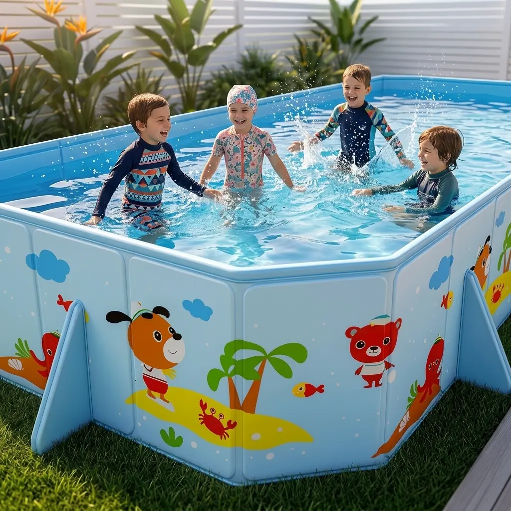 SP4989278620 Thick PVC Airless Frame Folding Swimming Pool - 110.2in Large Inflatable Splash Kiddie Pool, Wear-Resistant, Portable, Easy Storage for Summer Garden Outdoor Backyard Water Recreation with Kids