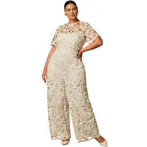 ELOQUII Women's Plus Size Short-Sleeve Lace Jumpsuit