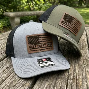 Best Pappy Ever Hat with American Flag, Custom Leather Patch Cap, Personalized Pappy Gift, Patriotic Grandpa Hat