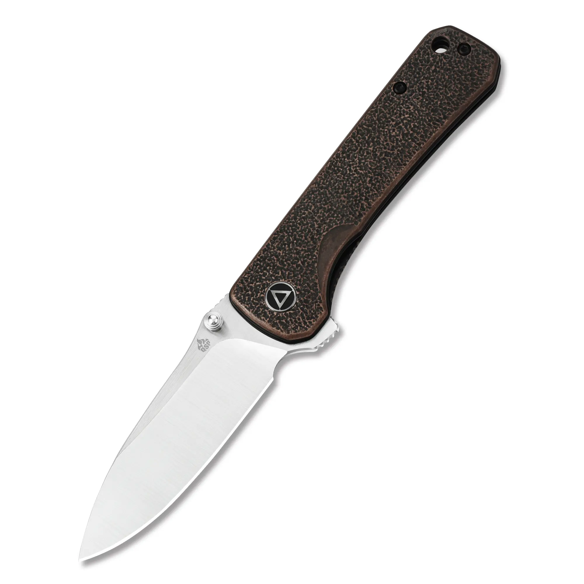 QSP Hawk Folding Knife Copper Handle, Sandvik 14C28N Blade 3.22'', Flipper Pocket Knife with Thumb Studs, Liner Lock, Deep Carry Clip, EDC Knife for Outdoor, Camping, Hiking