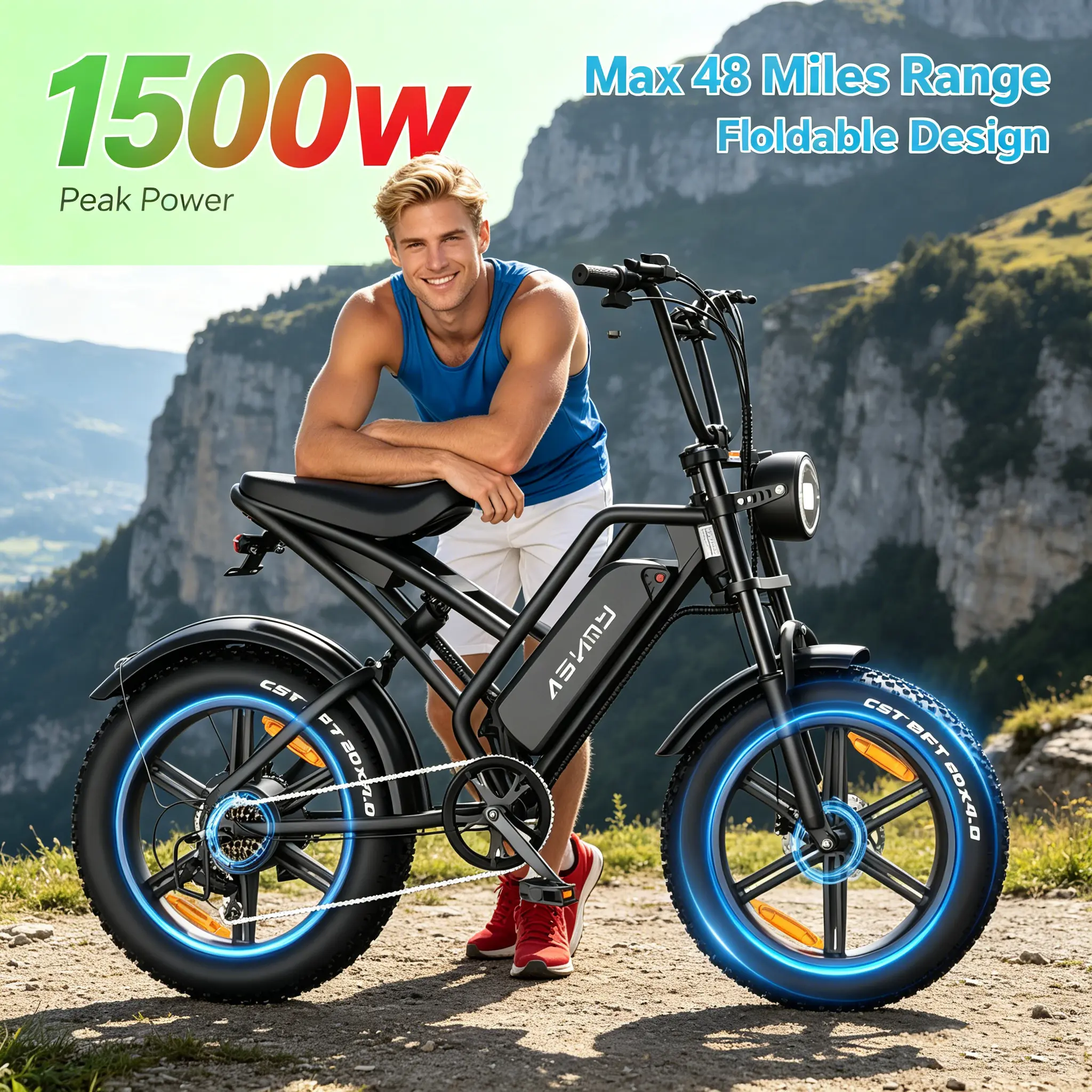 Fat Tire Electric Bike | 48V 1500W Electric Mountain Bicycle |20"x4.0" Tires | 7-Speed | Adult E-Bike for Off Road,  15Ah Long Range Battery | Trail & Commuting