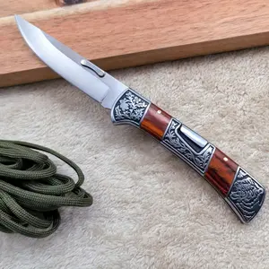 Folding cuff knife, outdoor folding pocket knife, D2 stainless steel material, EDC and strap clip, elegant mahogany handle, kitchen household fruit knife, camping and fishing tools Nakiri Stainless Steel Knife