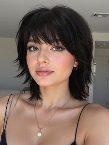 12 Inch Short Wig with Bangs, Synthetic Hair for All Ages, Suitable for Daily Commute and Travel, Women's Face Framing Wig