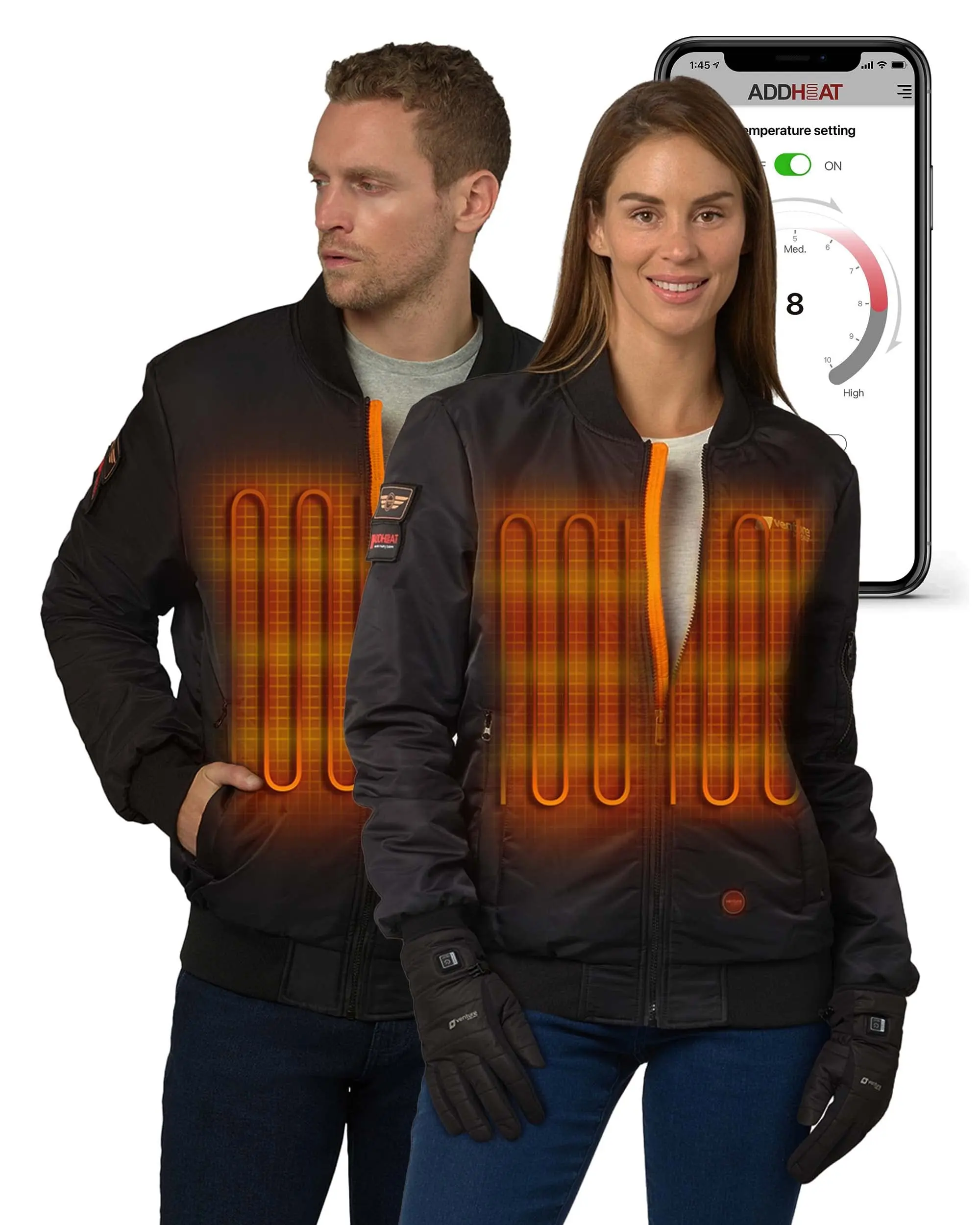 MAX 22W Extra Warm Heated Bomber Jacket with 1 Battery Pack - XL Heating, 12V Dual Battery Pockets Menswear Coats Glove Simple
