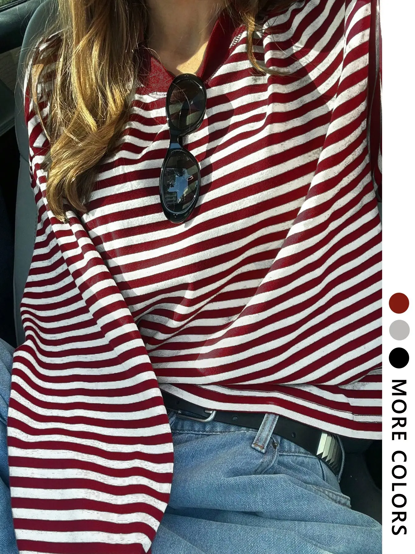 Women's Round Neck Striped Long Sleeve T-Shirt Tee, Lightweight Casual Everyday Fitted Top, Comfortable Spring Fall Lady