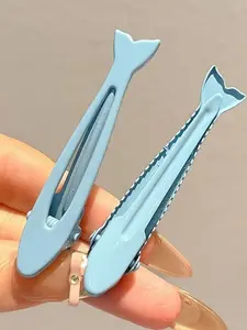 Gradient Blue Fish Clip Hair Accessories, Wave Stripe Design, Versatile Bang Clips, 2pcs, Fashionable Hair Decorations