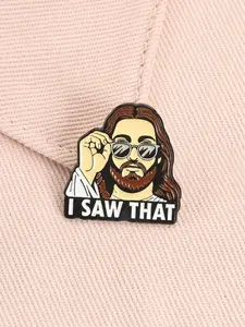 Jesus Peeking I Saw That Cartoon Enamel Pin Funny Religious Style with Sunglasses and Raised Eyebrow Expression Design Humorous Brooch for Backpack Jacket Hat Decoration Gift for  Friends Accessories
