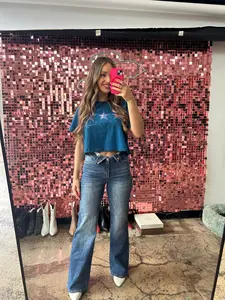 Evie Risen Midrise Flap Slim Wide Leg Jeans