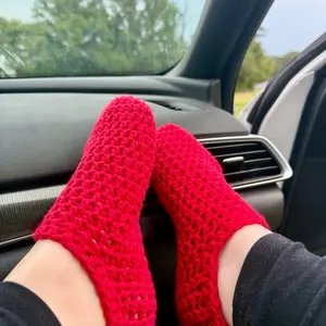 Red Cozy Crochet Slippers – Handmade Footie Socks