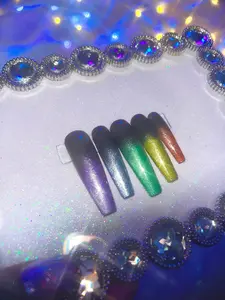 Black Rainbow Cateye Ombre Press On Nails, Simple Press On Nails, Summer Nails, Party Nails, Rave Nails, Nails For Music Festival, Pride Nails Nail Art Nail Care