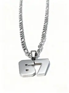 67 Number Pendant Necklace, Lucky Number Trend, Street Minimalist Stainless Steel Chain, Unisex Fashion Jewelry