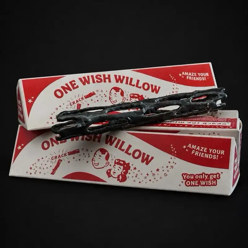 13 in Steel Wood Wish Willow Snap Stick Replica with Triangle Gift Box - Breakable Lucky Charm with Modern Twist for Spiritual Healing, Birthday Gift Ideas, Party Decorations