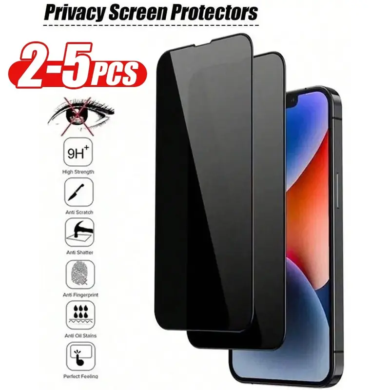 2-5 Packs Protective Privacy Screen Glass Protector for iPhone 11/12/13/14/15/16/17 Series, Pro/Pro Max/Plus/Mini/XR/X/XS, 9H Hardness, Anti-Scratch & Shatterproof, Screen Protectors