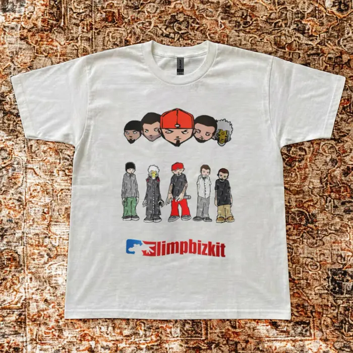 [ New Drop ] Cartoon Rock Band Members Graphic T-Shirt, 90s Y2K Nu Metal Caricature Tee, Rap Rock Concert Fan Gift, White Cotton Casual Unisex Shirt