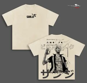 Vinsmoke Sanji One Piece Anime Double Printed Vintage Washed Tee Unisex Oversize Anime Manga Washed Heavyweight Cotton T-shirt