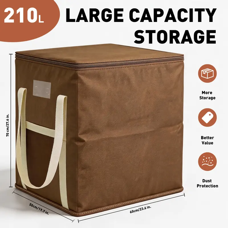 210L High Capacity Retro Clothes Storage Bag - Foldable, Collapsible, Dust-Proof Home Organizer Pouch with Better Value for Bedding, Moving (Includes Foldable & Collapsible High Capacity Storage Bags Benefits)