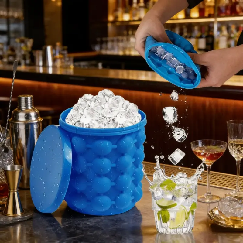 Silicone Ice Maker Bucket, Space Saving Cylinder Ice Cube Tray Mold, Ice Molds, Easy Squeeze Release Double Chamber Ice Bucket for Small Freezer, RV, Home Bar & Iced Coffee, Trending Kitchen Gadget Finds & Drink TikTok Hack