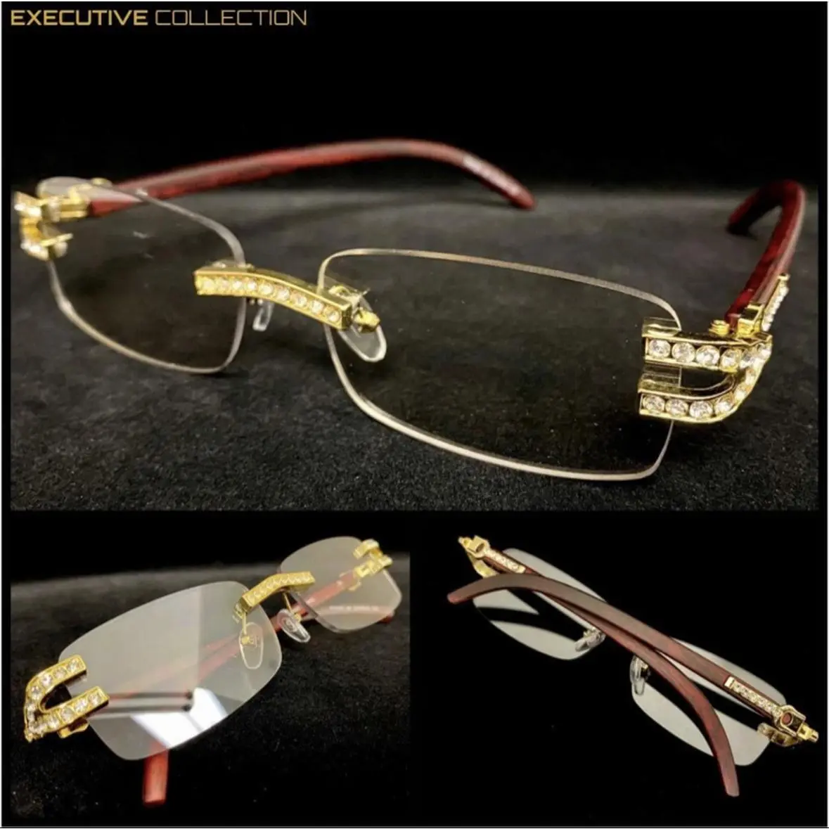 Executive Collection Men's Classy Sophisticated Retro Hip Hop Clear Lens EYE GLASSES Rimless Frame with Gold Accents