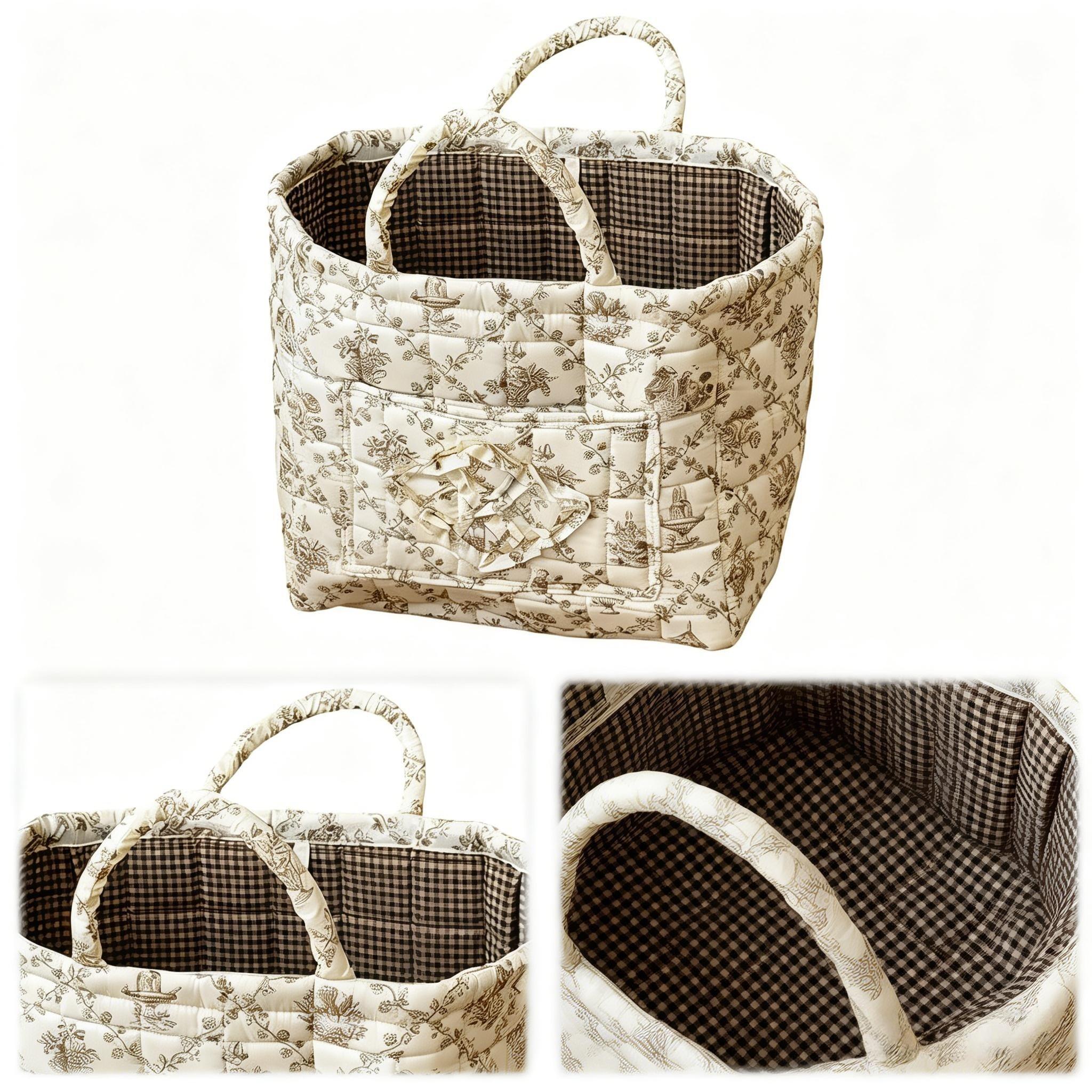 Floral Foldable car Storage Basket Cotton Fabric Collapsible Laundry Hamper for Clothes Toys & Blankets Car Trunk Organizer Backseat Storage Machine Washable Decorative Bin for Bedroom Bathroom & Living Room  ﻿ ﻿ ﻿