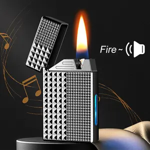 【2026 New Upgraded】 Intellegent Voice-Activated Metal Lighter (Fluid Not Included) 4 Ignition Modes,  USB Rechargeable – Smart Windproof Lighter for BBQ, Candles, Outdoor Use, Men's Gif