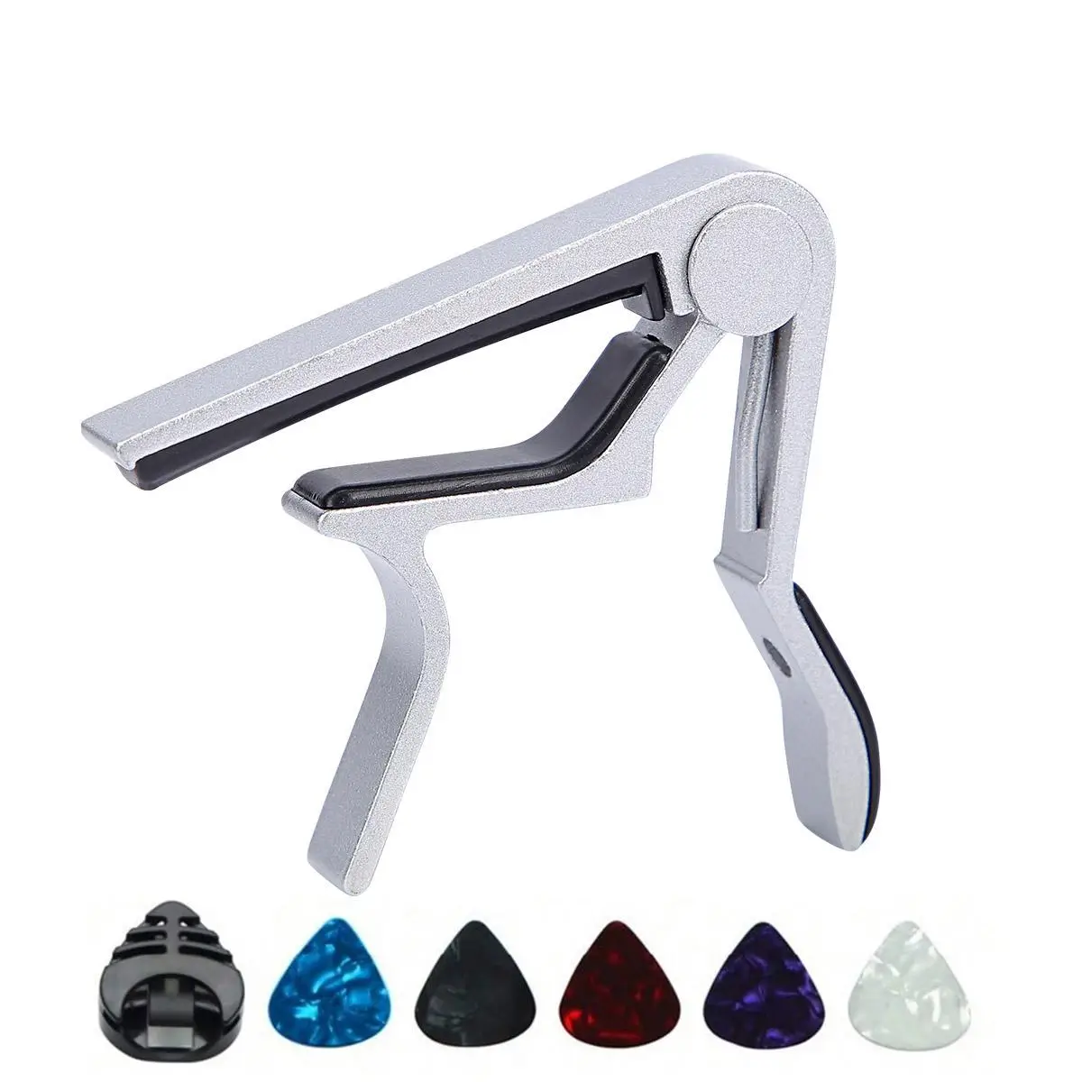Guitar Capo with Pick Set (7 Counts), Electric Guitar Capo for Acoustic and Electric Guitars and 5 Picks and 1 Holder, Music Accessories