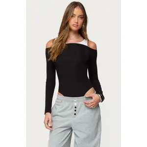 Edikted Women's Layered Ribbed Off Shoulder Bodysuit