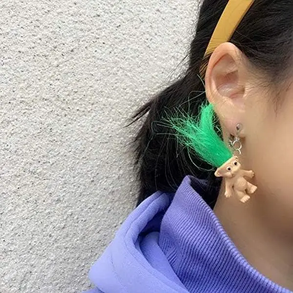 Lovely Ugly Doll Dangle Earrings, Cute Ugly Doll with Colorful Hair Drop Earrings for Women Men Funny Jewelry Gift