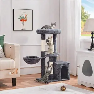 34.5" H Cat Tree Tower With Condo And Perches, Dark Gray,This Cat Tree Has Multiple Levels For Cats To Play And Sleep.