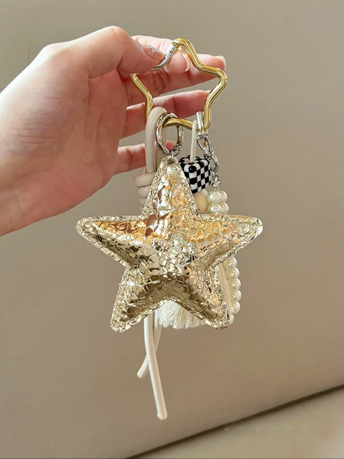 Personalized Pearl Sequin Star Fringe Bag Charm, Sparkly Bag Charm, Keychain Pendant, Tassel Knot Bag Pendant, Charms For Bags, Purse Accessories, Bag Accessory