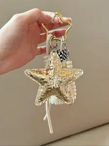 Personalized Pearl Sequin Star Fringe Bag Charm, Keychain Pendant, Tassel Knot Bag Pendant Fashion Accessory for Bags Keys, Heart&Stars Bag Pendant, Couple Handwoven Bag Ornament Lanyard Rope Pendant Bag Decoration, Charms For Bags, Purse Accessories