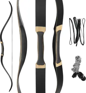 HBG Black Hunter One Piece Traditional Wooden Recurve Bow - 20-55lbs, Adults, Right & Left Hand