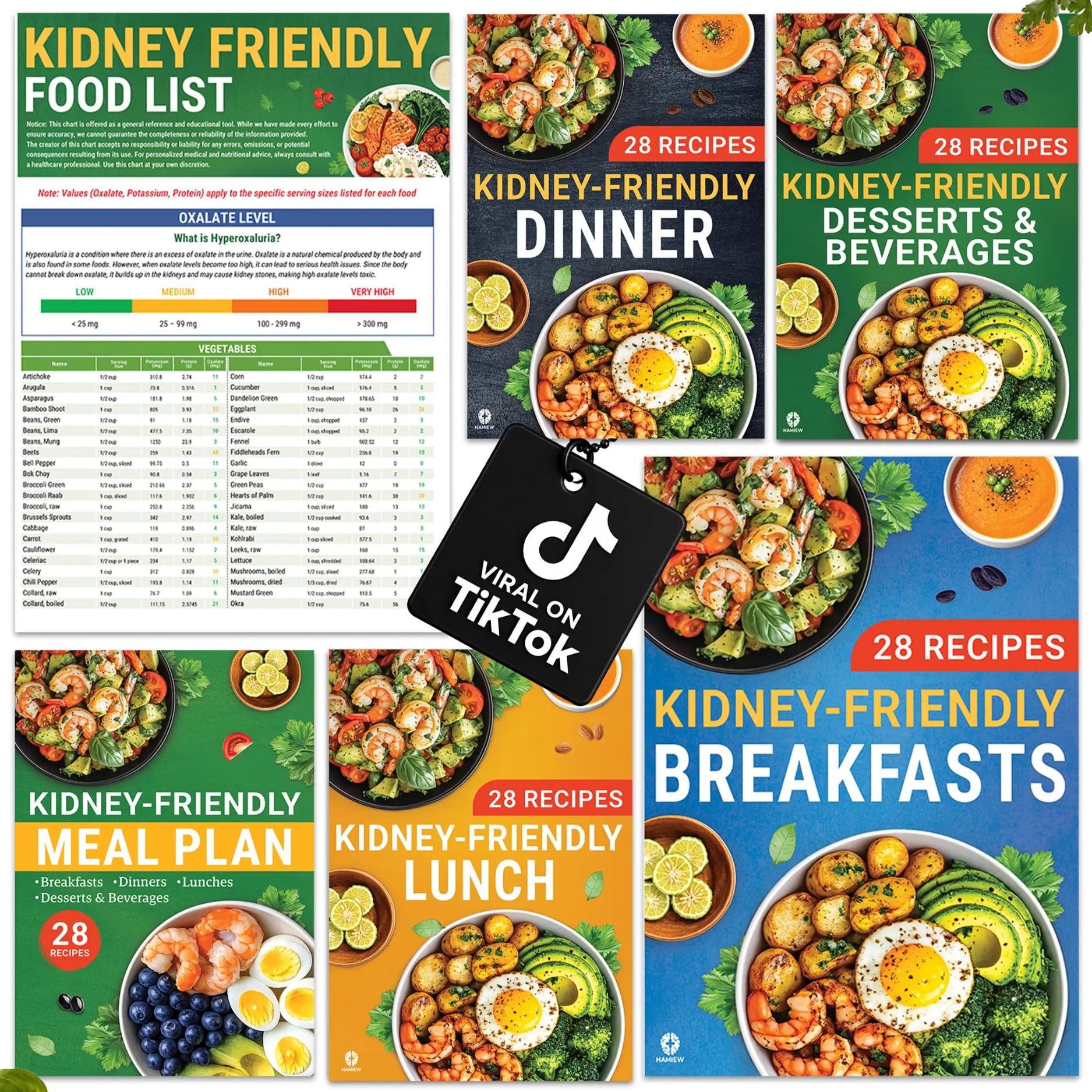 [Releasing Price] Set 6 Kidney Friendly Food List and Recipes Chart, Renal Diet Disease Meal Plan, Kidney Recipes Support, Hyperoxaluria, Oxalate Level, Low Sodium Potassium Phosphorus for CKD Dialysis, Manage Hypertension