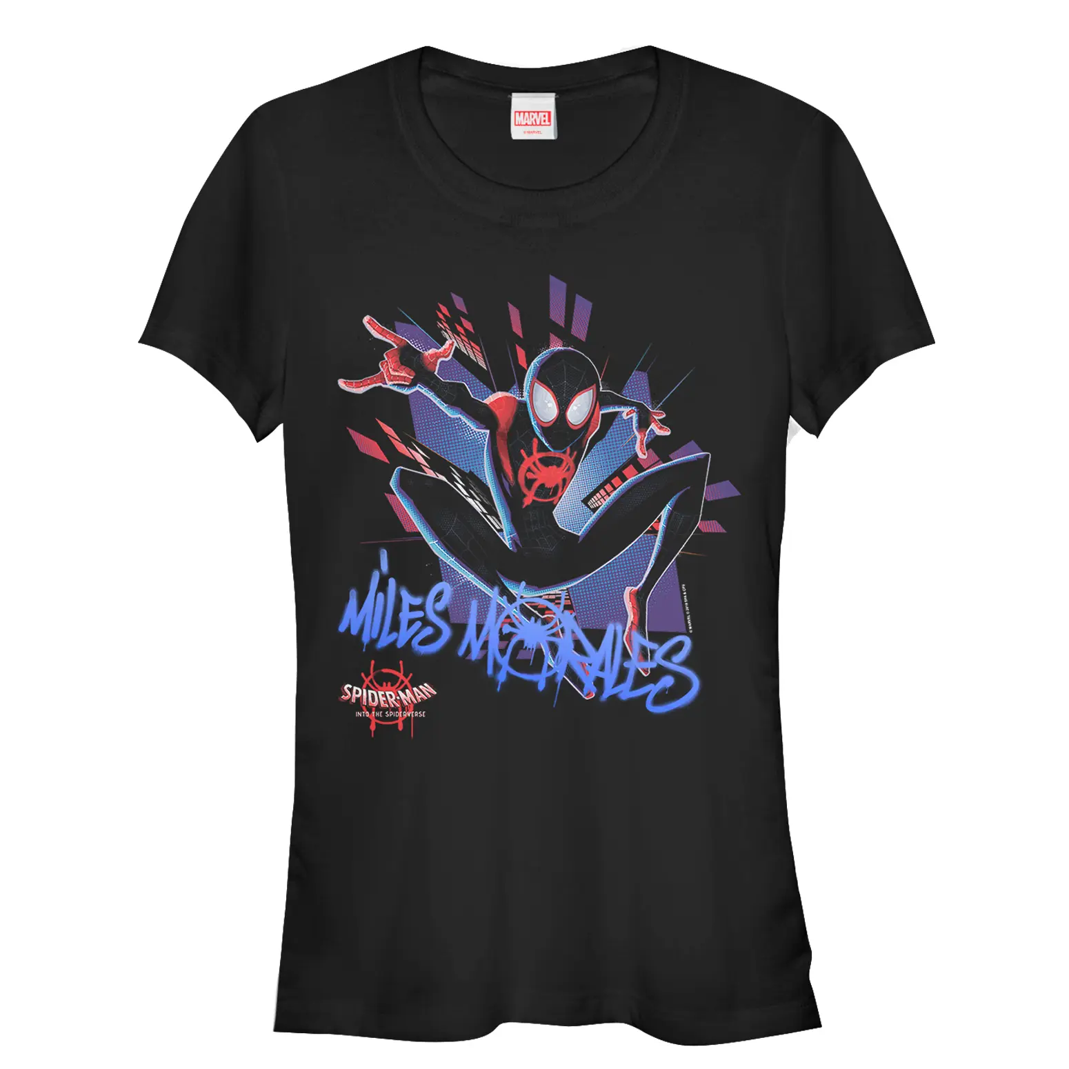 Juniors Womens Marvel Spider-Man: Into the Spider-Verse Miles Graffiti T-Shirt