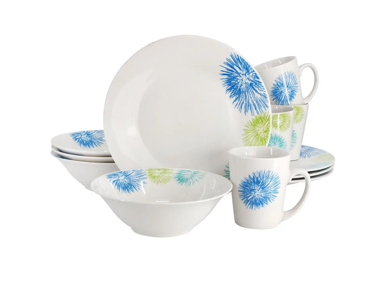 Gibson Home Blue Meadow 12 Piece Fine Ceramic Dinnerware Set in White with Colored Accents Gibson Home Blue Meadow 12 Piece Fine Ceramic Dinnerware Set in White with Colored Accents