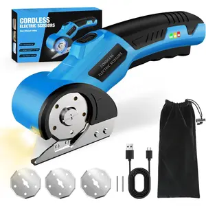 Cordless Electric ,4V Rechargeable Cardboard  Heavy Duty Scissor with Safety Lock & LED Light for Box Carpet Plastic Fabric(Blue)