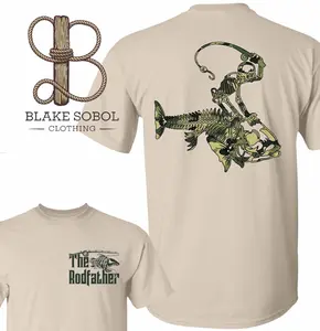 Oldschool Camo Skeleton Riding Fish The RodFather 2 Sided Shirt, Funny Fishing Tee, Fisherman Outdoors Outfit, Fishing Dad Tee, Father's Day Gift, Camo Dad Gift