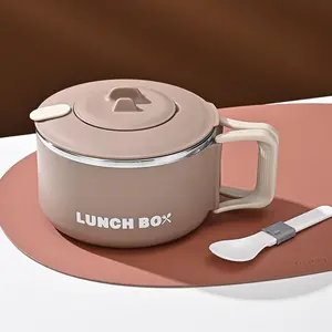 Large Capacity Lunch Box with Lid, 1 Count Stainless Steel Noodle Bowl with Handle, Kitchen Tableware for Home Office Dormitory Outdoor Picnic