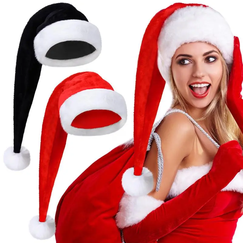 Extra-Long Velvet Christmas Hat Soft and Comfortable Santa Hat Thickened Style Unisex for Men and WomenHoliday Accessory