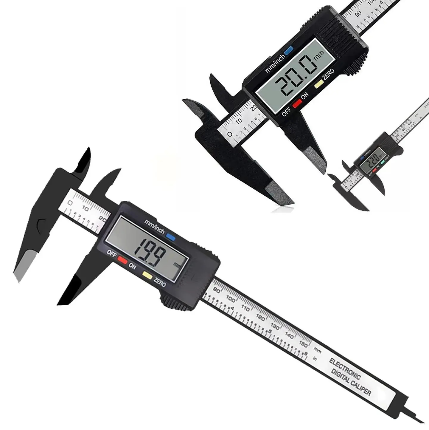 6" (150mm) Carbon Fiber Electronic Digital Vernier Calipers Measuring Tool - 4-Way Measurement, Large LCD Display Hand Measuring Gauge