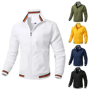 Men's Multi-Colored Stand Collar Zipper Jacket Spring And Autumn Casual Versatile Fashion Colorblock Coat Long Sleeve Menswear White Striped Day Tops