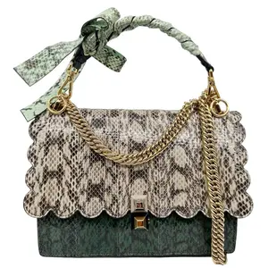 Pre-owned FENDI Leather Shoulder Bags Kan I Medium Scalloped Python Shoulder Bag Green