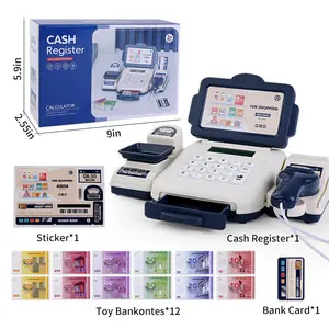 Kids Cash Register Toy Set STEM Educational Pretend Play with Scanner Calculator Credit Card Play Money Sound Light Effects Shopping Till Role Play Toy for Toddlers Ages 3-6 Christmas Birthday Gift（Includes 2 AA Batteries）