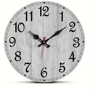 1pc 10 Inch Round Clock, Gray Retro Wood Grain Easy Clock, Easy Wood Grain Retro Clock, Silent Quartz Round Wooden Timepiece, Suitable for Bedroom Living Room Office Kitchen Bathroom, Battery Powered (Battery Not Included)
