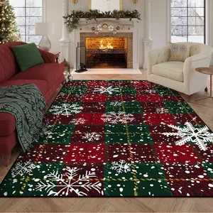 Christmas carpet, Christmas decorative floor mat, living room carpet, soft and comfortable home carpet, Christmas snowflake plaid pattern, non-slip area mat, machine washable and easy to clean, enhance home decoration effect, deal floor carpet for bedroom