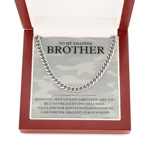 To My Brother Cuban Link Chain with Message Card Gift Necklace