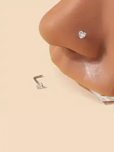 Cute Heart Shaped Nose Studs, Zircon Inlaid Nose Rings, Fashionable Body Jewelry, Nose Piercing Jewelry for Women & Girls, Trendy All-match & Exquisite Jewelry for Birthday Gift